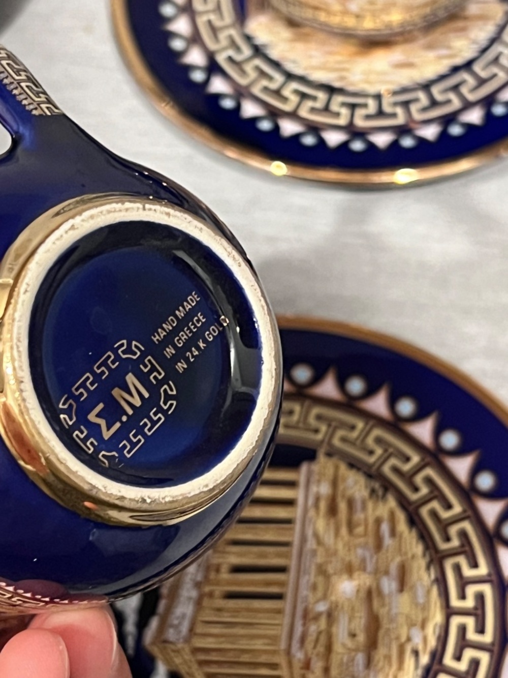 Greek Parthenon 24K Gold Cobalt Cup & Saucer Set 10 Pieces - Picture 10 of 15